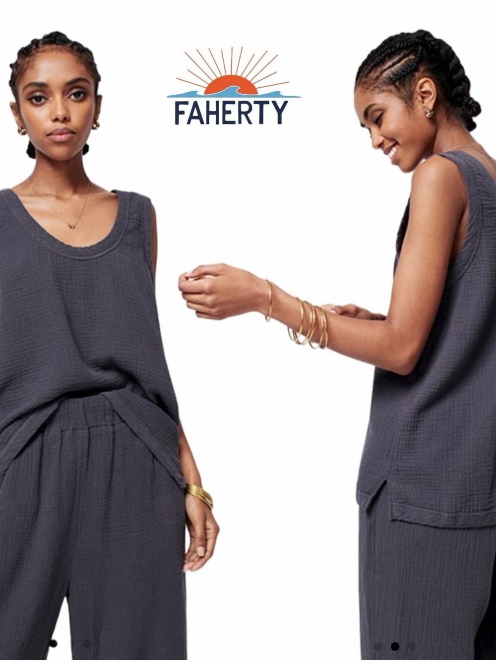 Faherty Organic Cotton Gauze Slate Tank Minimalist Size Large